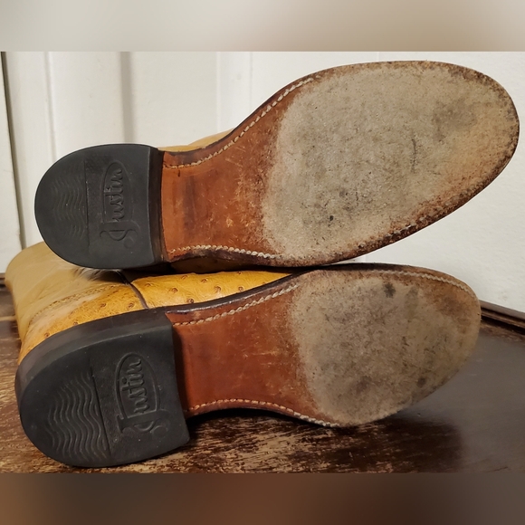 Vintage Justin Full Quill Ostrich Tan Leather Roper Women's Boots - Picture 9 of 9